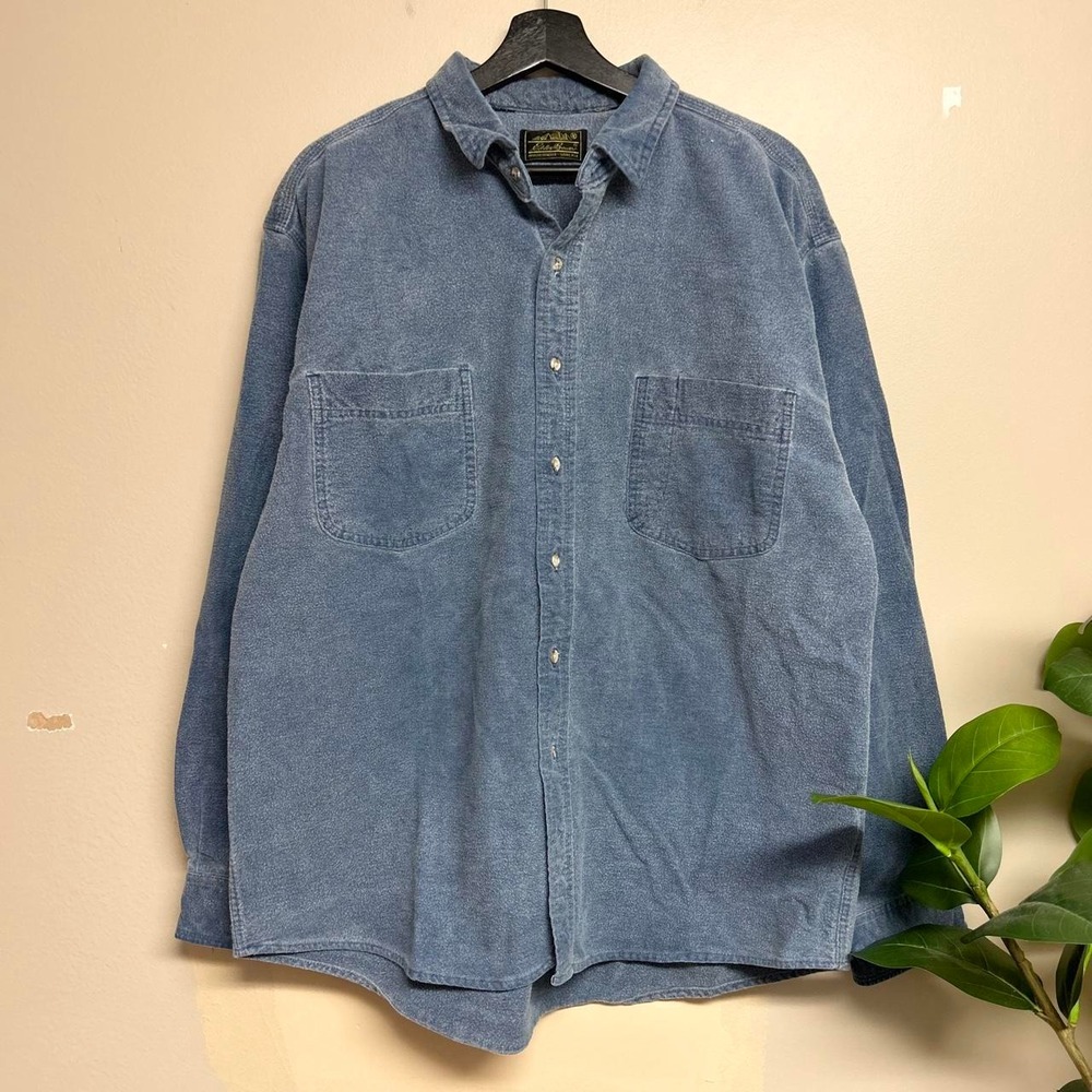 Vintage 90s Eddie Bauer Felt Navy Button Up Shirt Mens Large Blue R14487